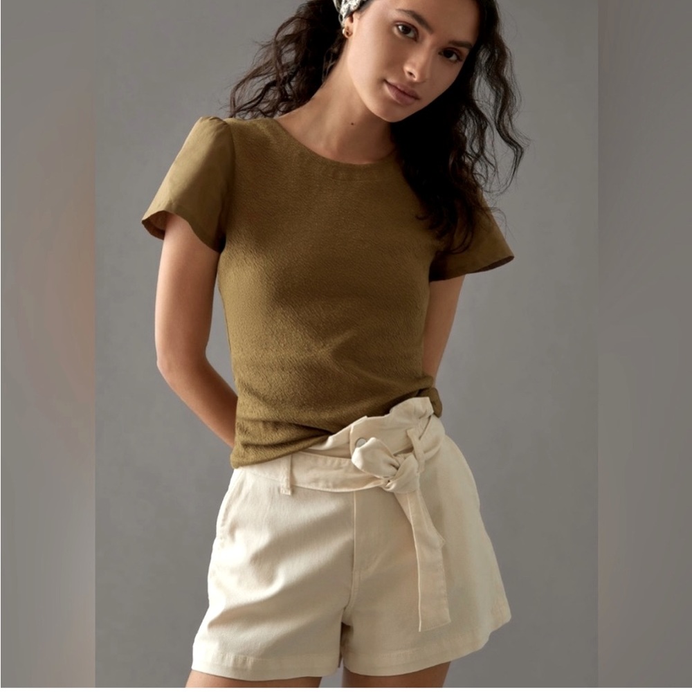 Lace-up back flutter sleeve top - moss green Size S
